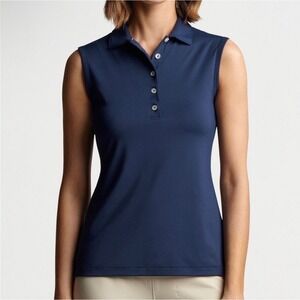 Peter Millar Womens Sleeveless Polo Shirt Golf Sun Protection Navy Blue XL